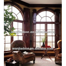 wooden color aluminum fixed arch top windows